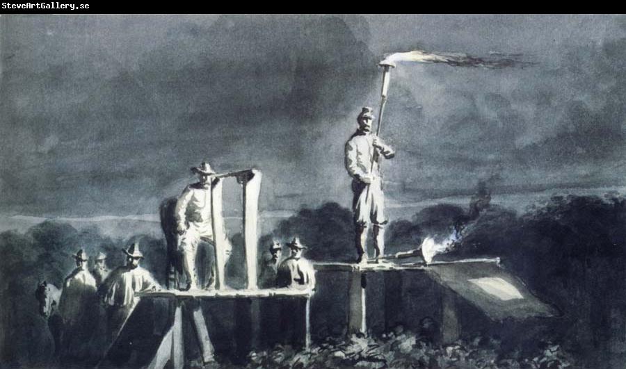 William Waud Signaling by Torches across the James River